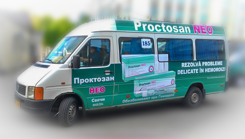 Реклама на маршрутном такси Proctosan